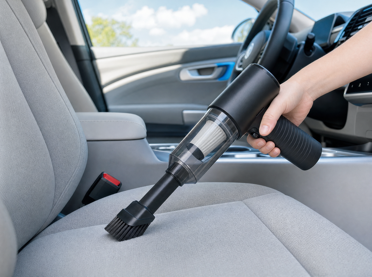 Tidybolt handheld vacuum cleaning a car seat